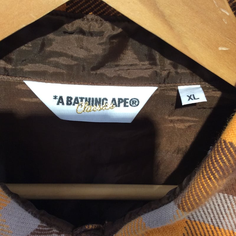 A BATHING APE ラガーシャツ エルボーパッチ 猿顔ロゴ XL 古着 A BATHING APE アベイシングエイプ 猿エルボーパッチ チェックシャツ