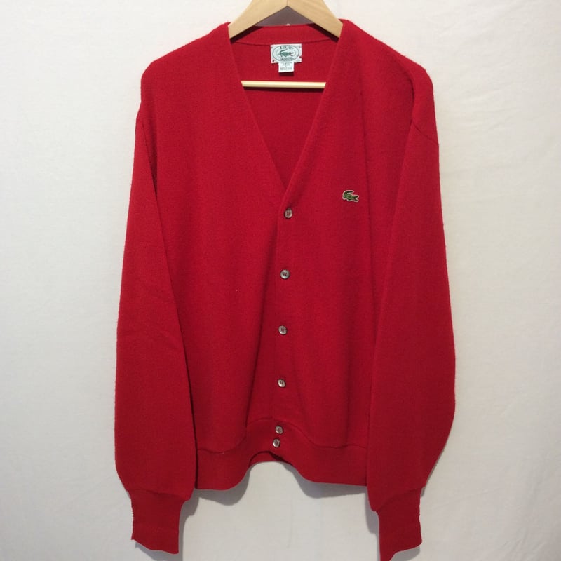 80s IZOD LACOSTE アクリルニットカーディガン 80s USA製 IZOD LACOSTE ラコステ ワンポイント パール編み