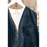 【Muran】Zipup Vest ベロアストライプ　ネイビー