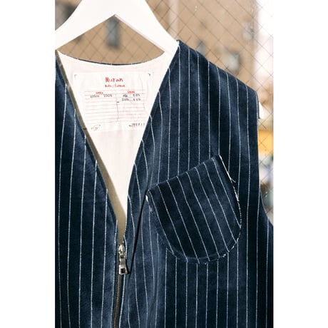 【Muran】Zipup Vest ベロアストライプ　ネイビー