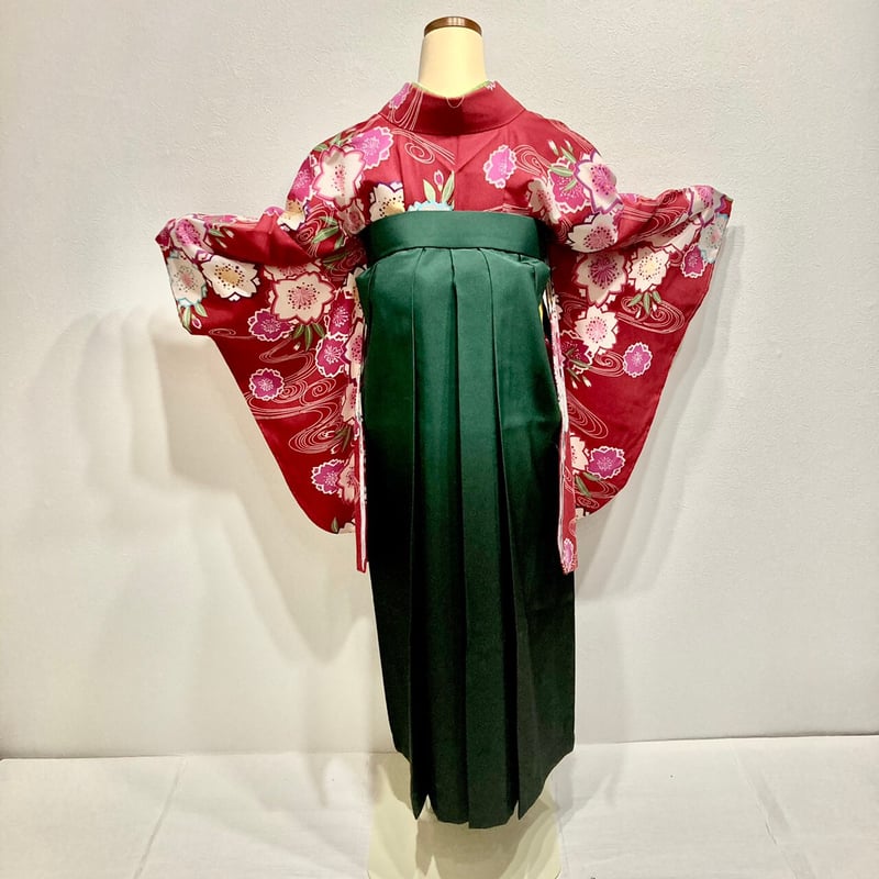 二尺袖（着物だけ）】N-16 赤 桜に水紋 ￥13,200 | 髪結・レンタル着物 