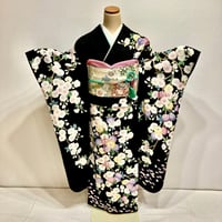 【振袖】F-25　黒～桜地紋(枝垂れ八重桜)