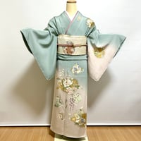 【訪問着】ふっくらタイプ　H-25 薄青緑（金彩四季花）