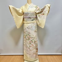 【訪問着】H-1 クリームベージュ（霞に花散し）