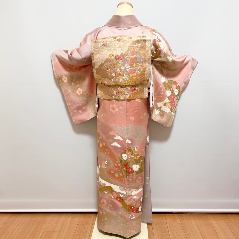 訪問着】H-4 グラデーションピンク (雪輪に几帳） | 髪結・レンタル