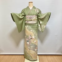 【訪問着】H-20 グリーン　（桜川に菊）