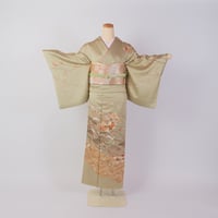 【訪問着】H-7　淡抹茶　(枝梅に扇面)