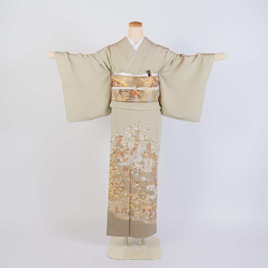 限定着物 色留袖】 TC-2 渋淡緑(短冊に鶴)¥33,000 ※郵送レンタル不可