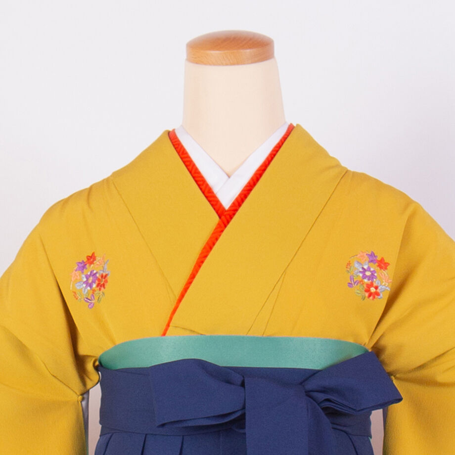 二尺袖+袴】 S-7 からし 花紋/紺小桜 | 髪結・レンタル着物 二尺袖+袴】 S-7 からし 花紋/紺小桜 | 髪結・レンタル着物