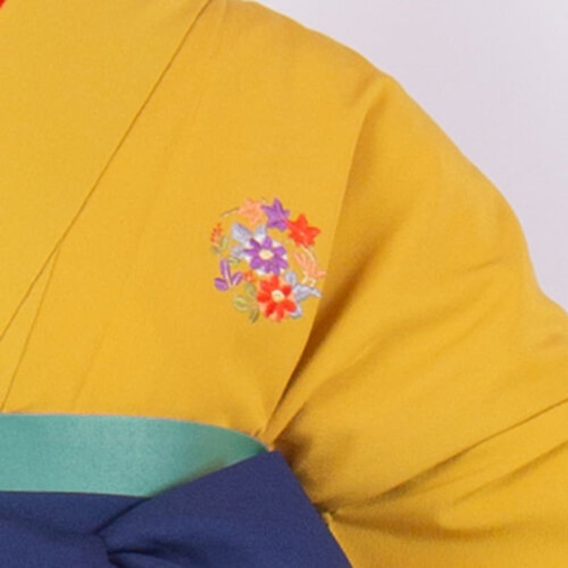 二尺袖+袴】 S-7 からし 花紋/紺小桜 | 髪結・レンタル着物 二尺袖+袴】 S-7 からし 花紋/紺小桜 | 髪結・レンタル着物