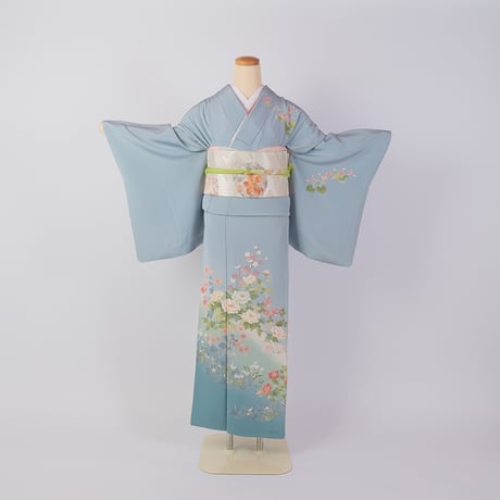 【訪問着】H-6　水色　(四季花尽くし)