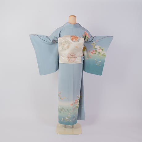 【訪問着】H-6　水色　(四季花尽くし)