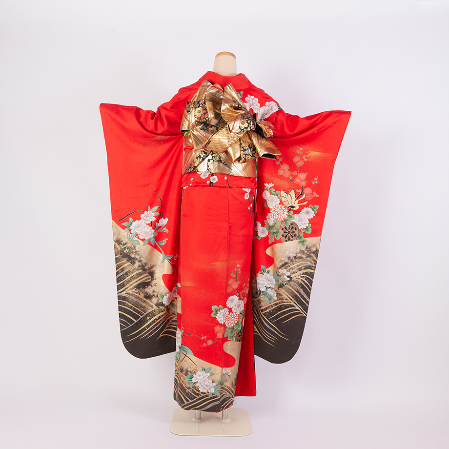 黒と赤の蝶模様♡振袖フルセット　成人式前撮り　長襦袢ご希望の方に 楽天市場】[5万円均一SALE]【成人式 振袖 レンタル】RS1228 正絹