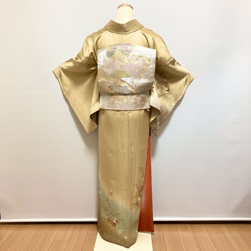 Ｙ6176 薄ベージュ　訪問着　単衣　着物　正絹　夏物　扇面 6176 薄ベージュ 訪問着 単衣 着物 正絹 夏物 扇面