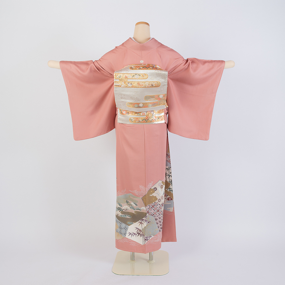 色留袖】TC-1 渋ピンク（吉祥文に鶴） | 髪結・レンタル着物 ヘア