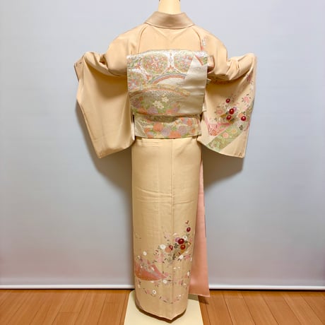 【訪問着】K-5 ピンクベージュ(几帳に扇)