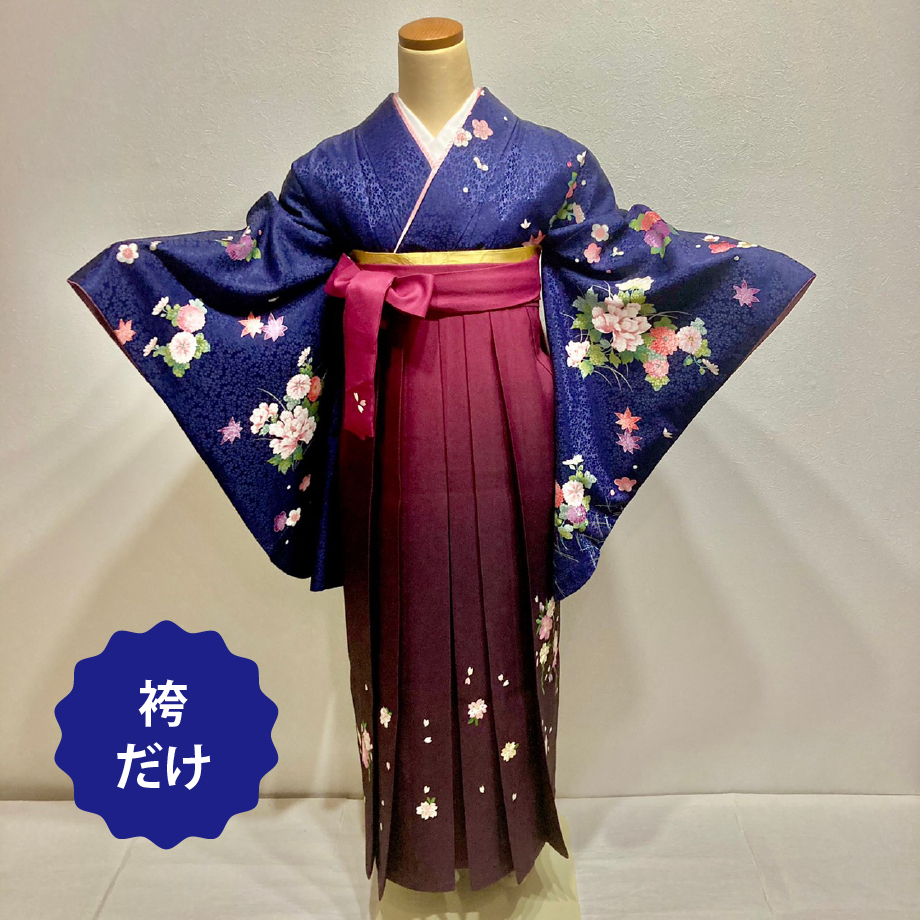 刺繍袴 単品 袴丈91cm、95cm 散り桜 桜刺繍 ワイン色 NO37380