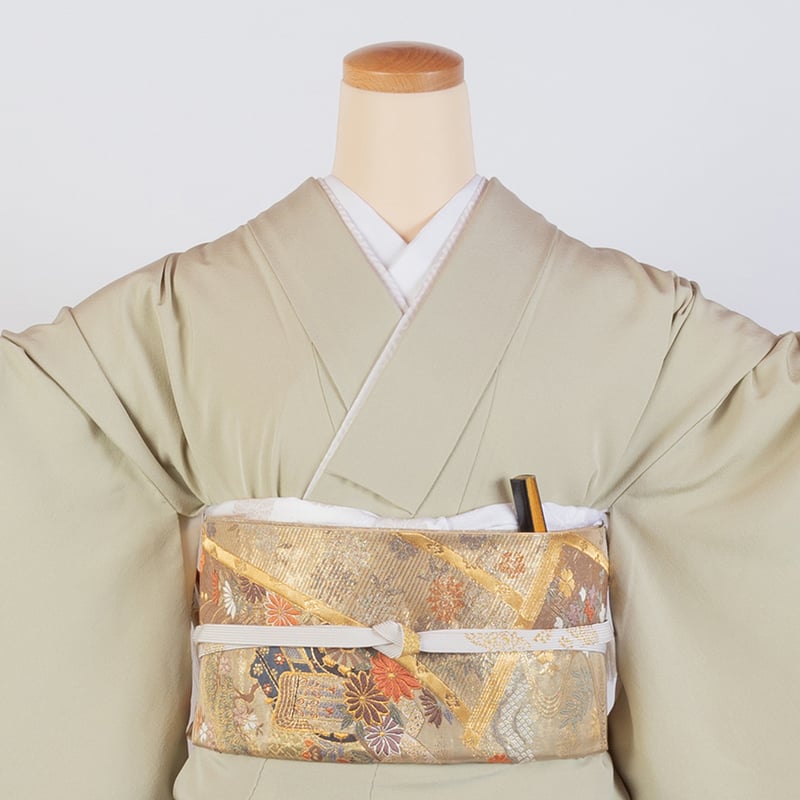 限定着物 色留袖】 TC-2 渋淡緑(短冊に鶴)¥33,000 ※郵送レンタル不可