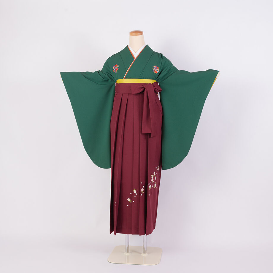 2尺袖 ポリエステル着物 紋意匠 桜 袴向き 二尺袖（着物だけ）】N-16 赤 桜に水紋 | 髪結・レンタル着物