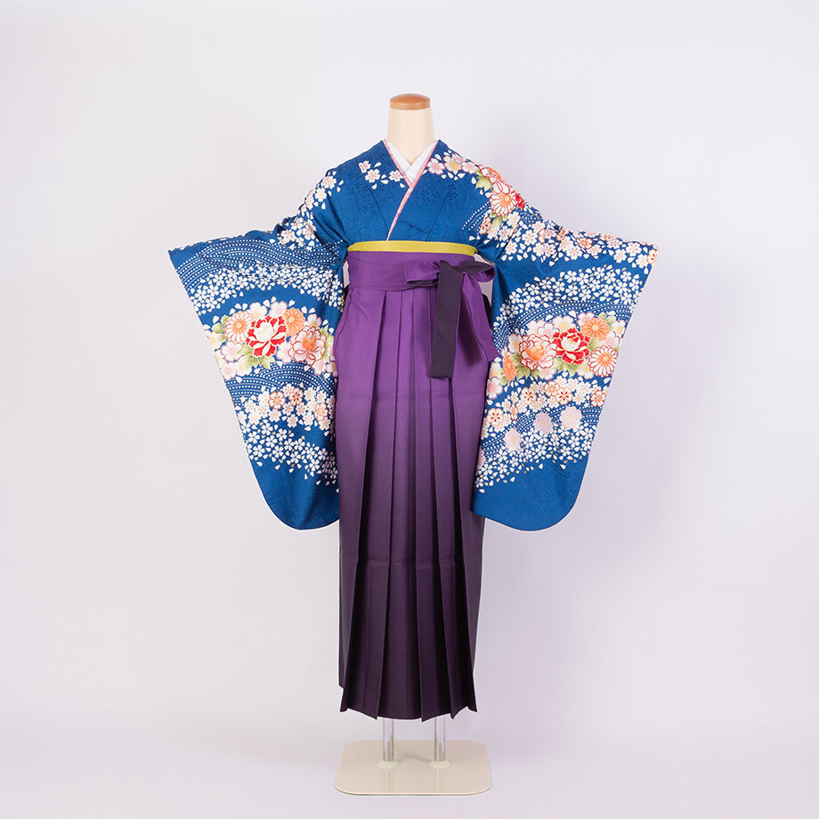 二尺袖＋袴】 S-2 ライトブルー 花尽くし/紫ぼかし | 髪結・レンタル