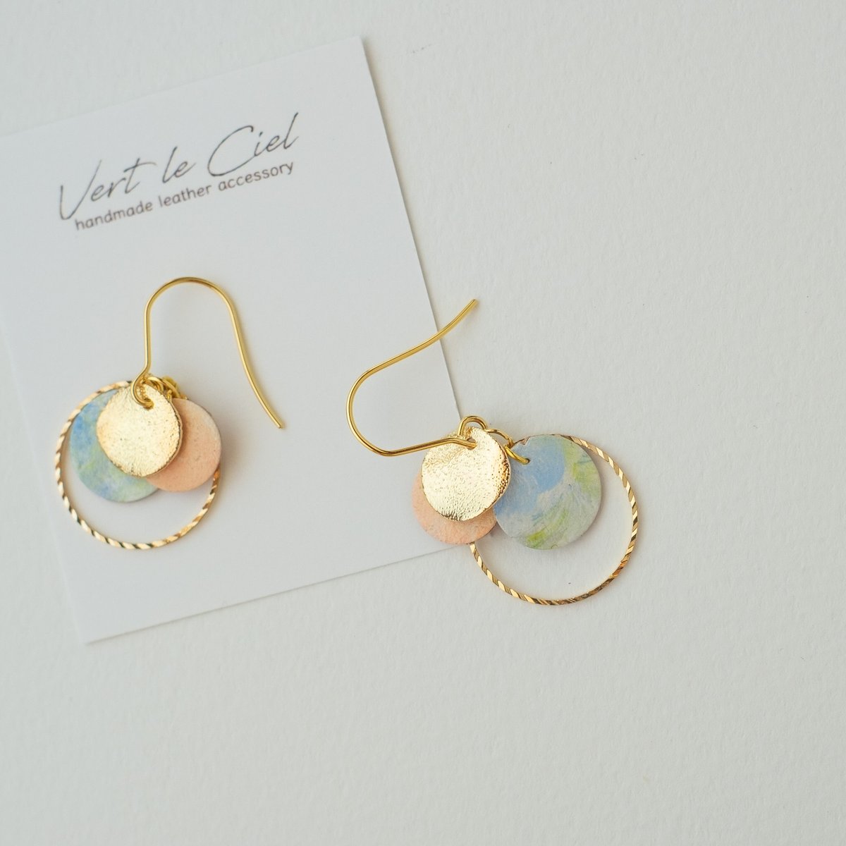 【一点物】ブルー×オレンジ ニュアンスレクタングル ピアス/イヤリング 一点物】ブルー×オレンジ ニュアンスレクタングル ピアス