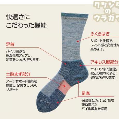 【登山・アウトドア靴下】アップサイクル糸&ウールヤーンソックスM