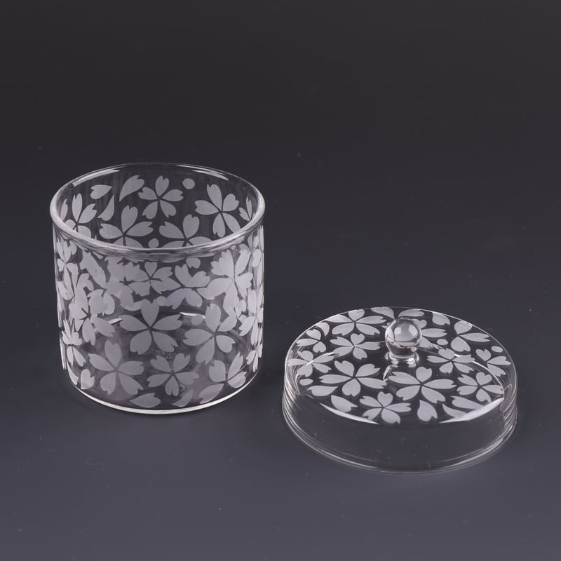 蓋付きケース 円柱 大】サンドブラスト平彫りによるガラス工芸作品