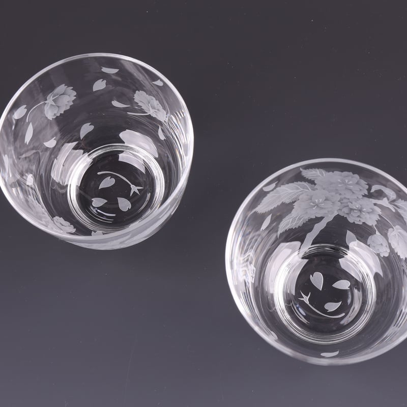 冷茶（ペア）】サンドブラストボカシ段彫りによるガラス工芸作品