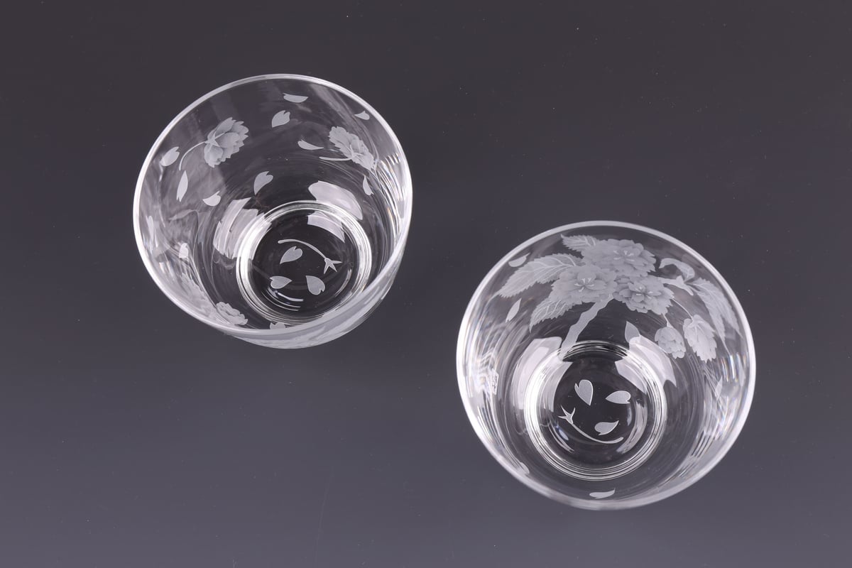 冷茶（ペア）】サンドブラストボカシ段彫りによるガラス工芸作品