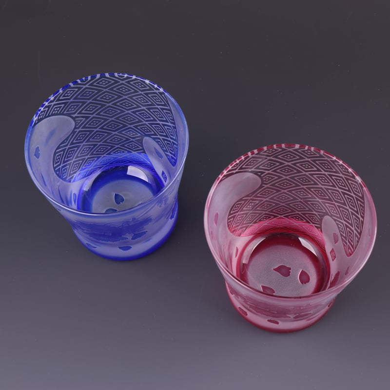 天開オールドグラス（ペア）】サンドブラスト段彫りによるガラス工芸