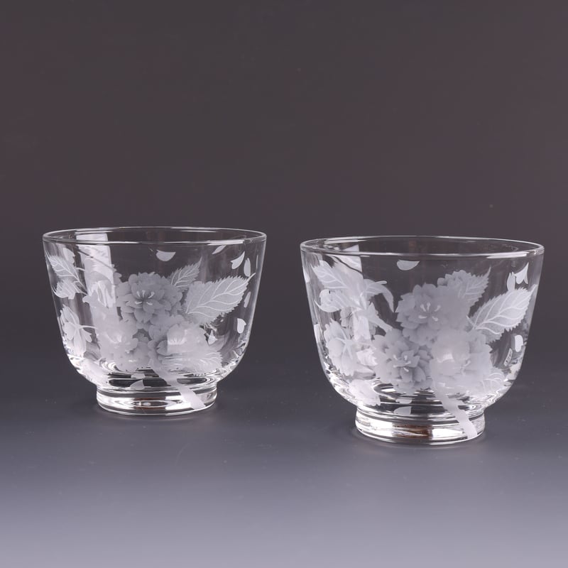 冷茶（ペア）】サンドブラストボカシ段彫りによるガラス工芸作品