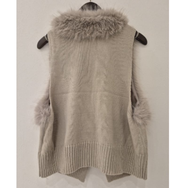 GALENA】パール付きニットコンビフェイクファーベスト ベージュ GALENA