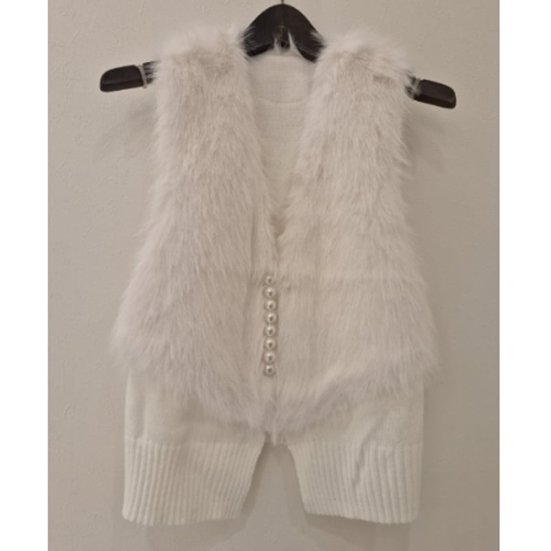 ベルファム京都五条店】［GALENA】］パールボタン ニットコンビ ファー