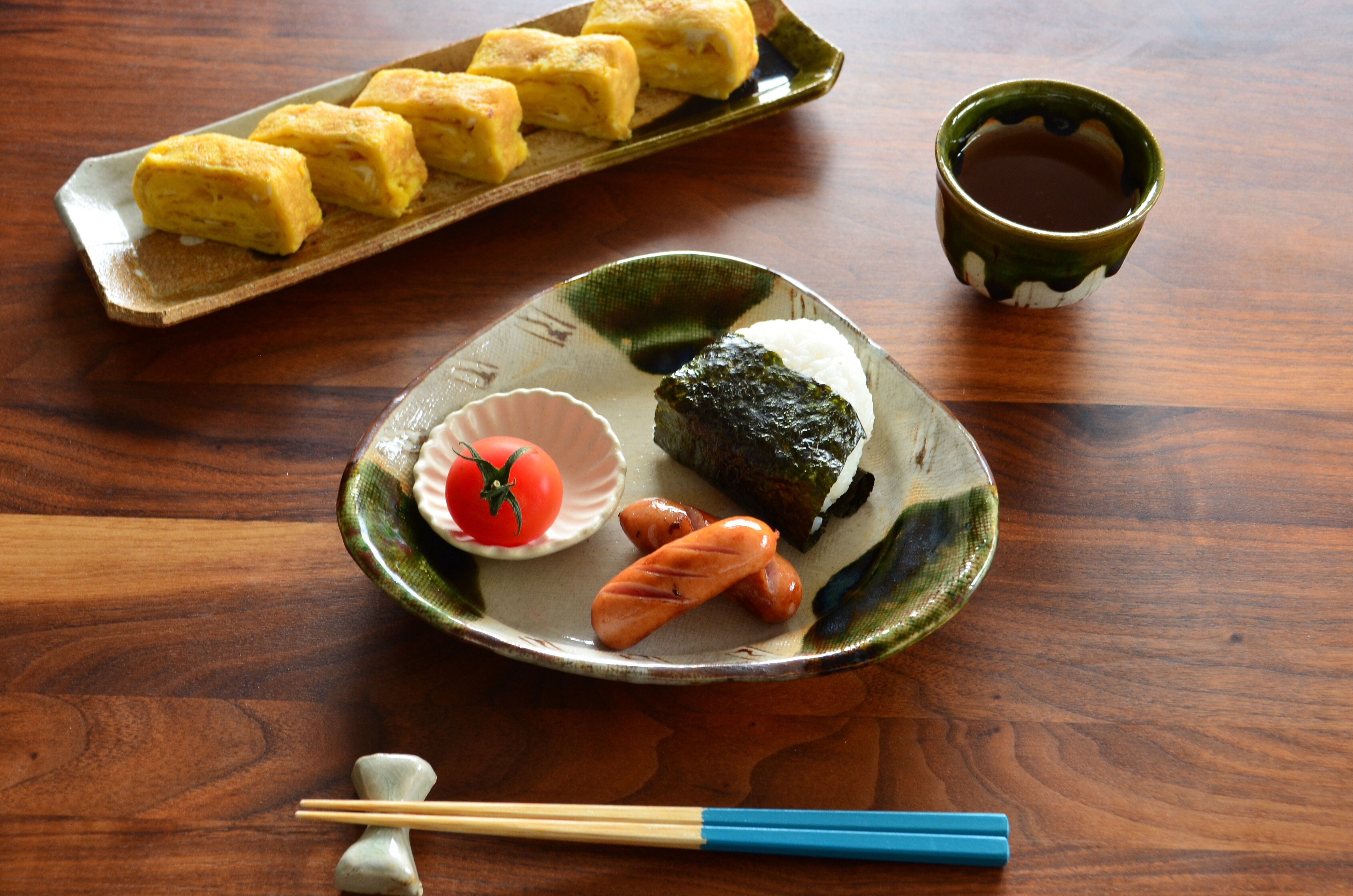 織部釉 三角 向付 五客 盛皿 刺身皿 三足 高台付 脚付 作家物 懐石料理 original