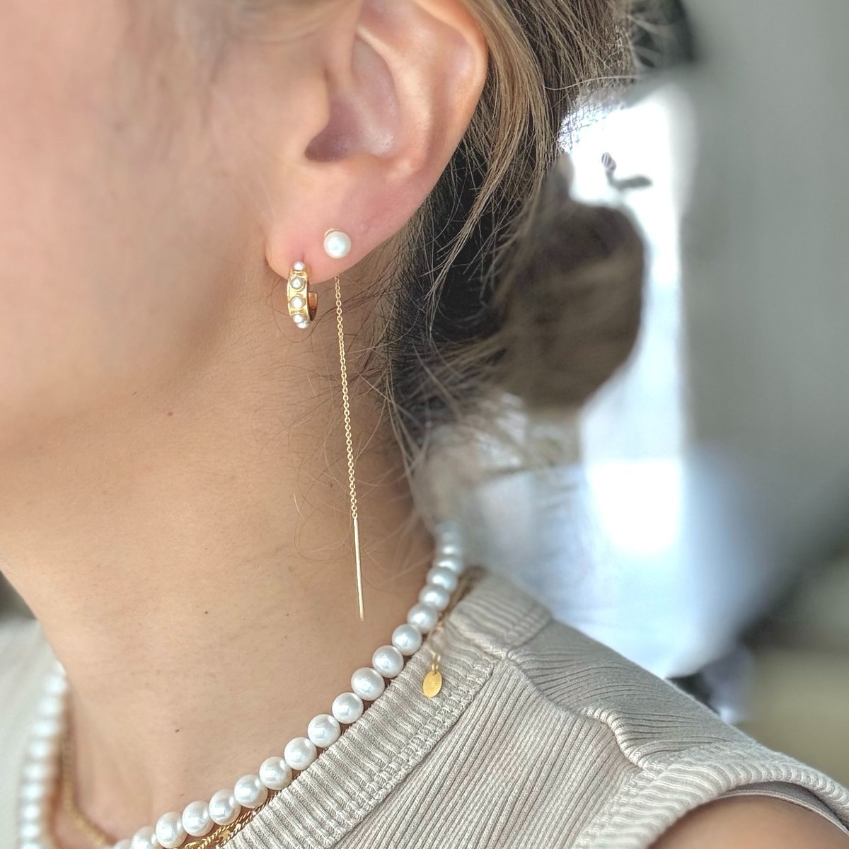 SENTIMENTS NO.426 シルバーパールピアス シルバー]ダブルパールピアス