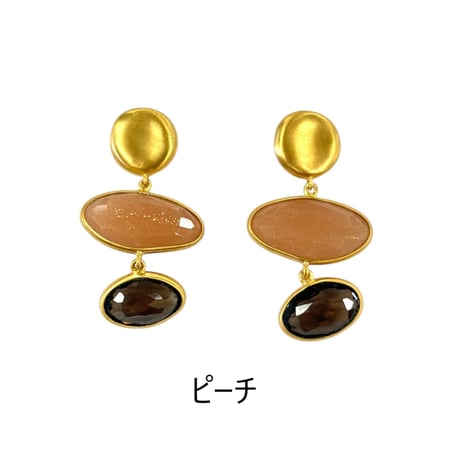 ２ストーンピアス(グリーン／ピーチ)
