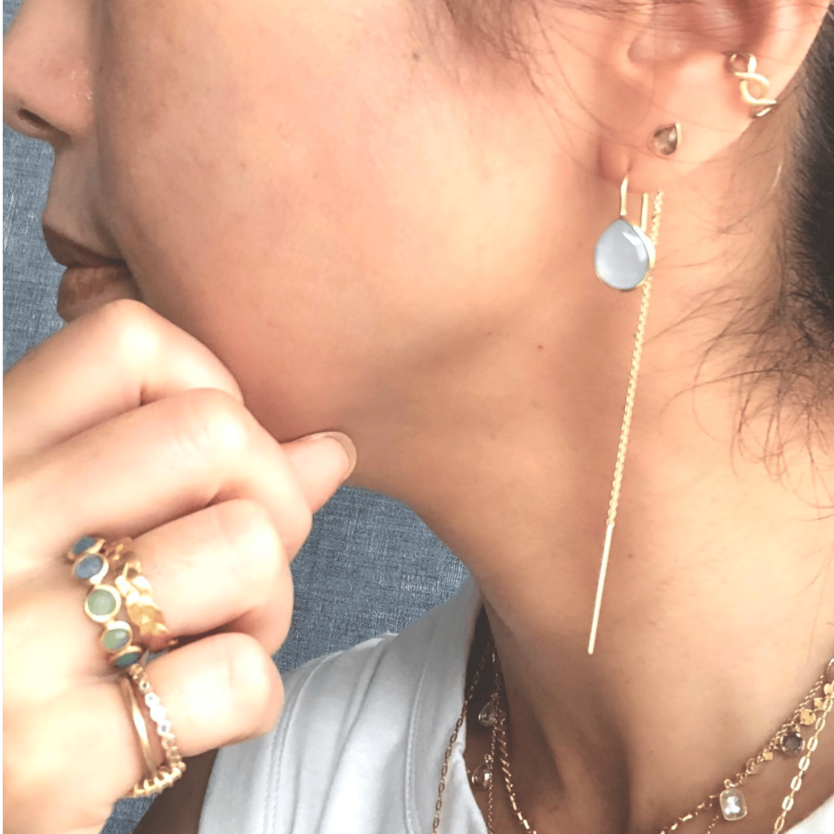 ペアシェイプピアス(ピーチムーンストーン) | La Soeur ペアシェイプピアス(ピーチムーンストーン) | La Soeur