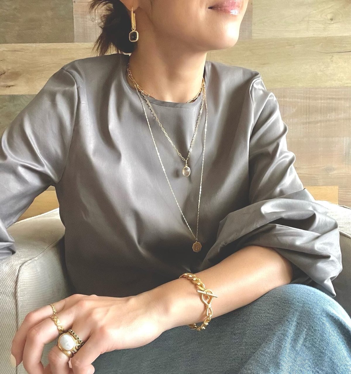 オールドストック スモーキークォーツリリーカットピアスチャーム