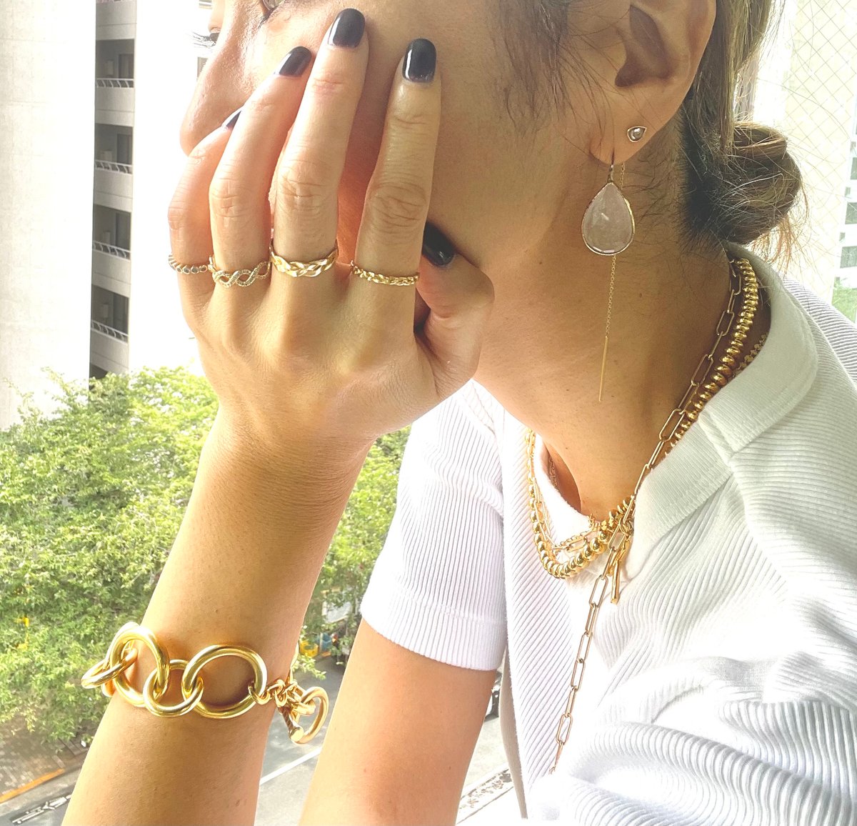 ペアシェイプピアス ／L (ローズクォーツ) ※eclat×La Soeur
