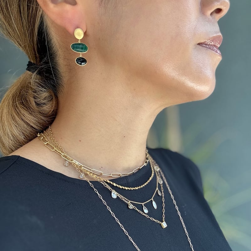 2ストーンピアス(グリーン／ピーチ) | La Soeur