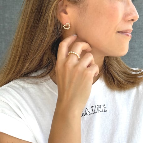 パールイニシャルピアス/ハートピアス(片耳販売)