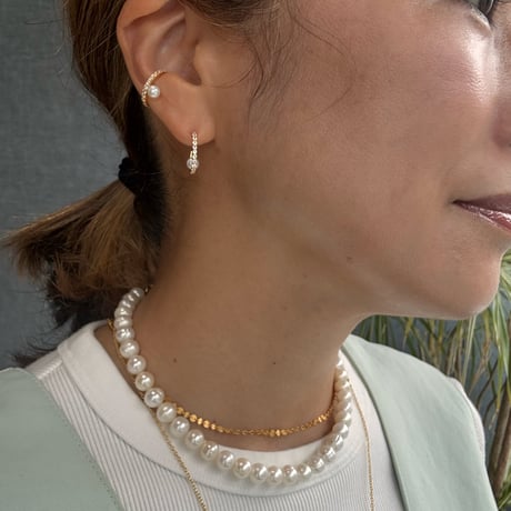 トパーズ＆パールフローティングピアス