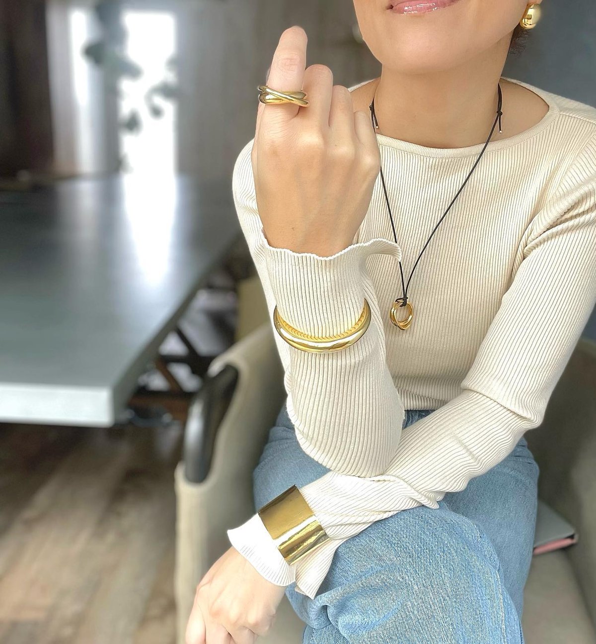 新品ラスール⭐︎ワイドカッコいいバングルM/L ゴールド