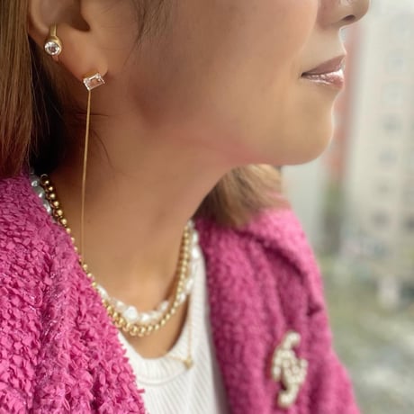 レクタングルストーンスタッズピアス（片耳販売）
