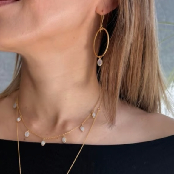 ムーンストーン フープ ピアス ハワイ Bella Anela #322 ムーンストーンフープピアス | La Soeur