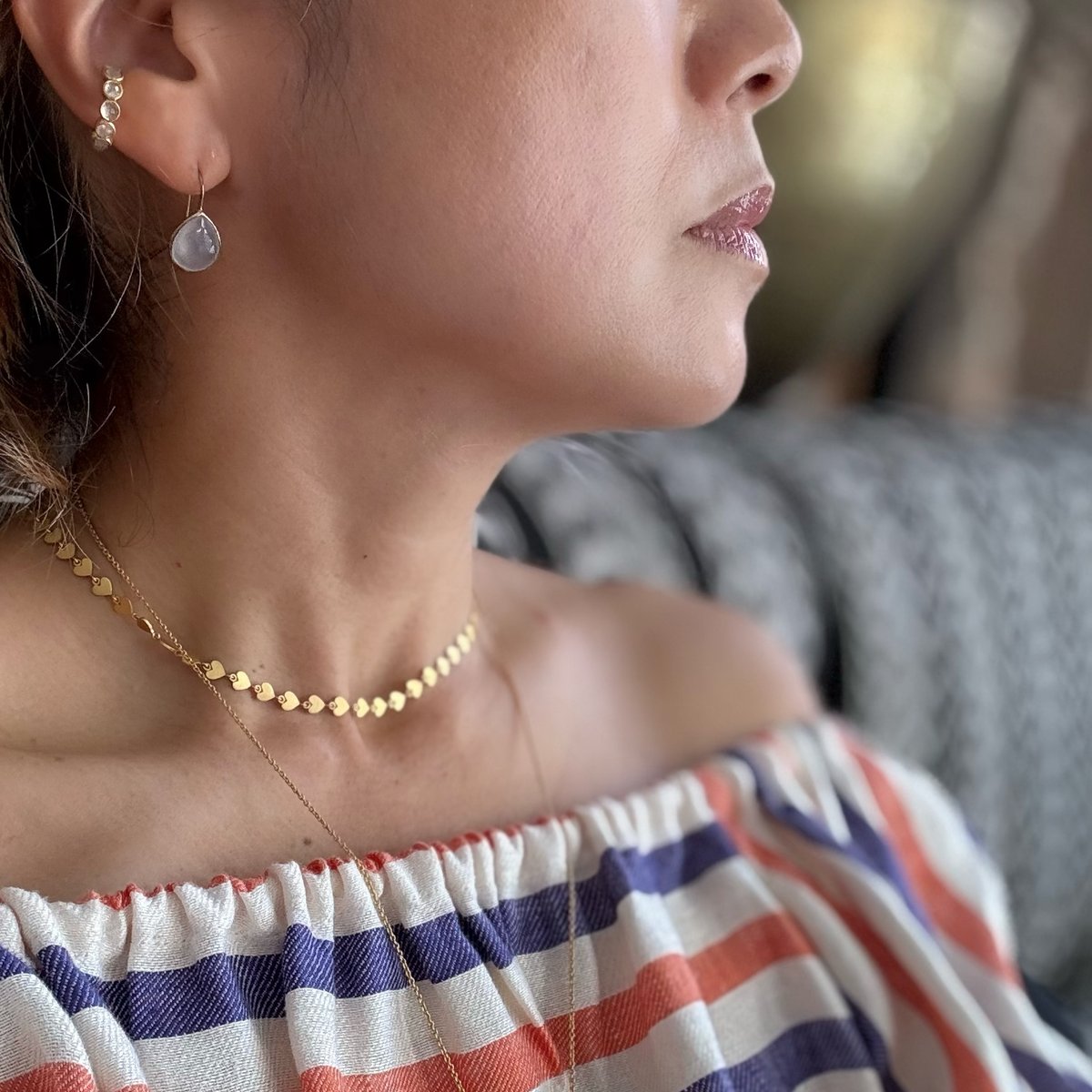 海子☺︎ 1点☆ ペアシェイプ型ブルーレースアゲートピアス 海子様専用☺︎ 1点☆ ペアシェイプ型ブルーレースアゲートピアス