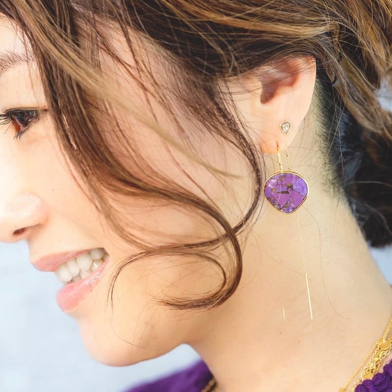 ピアスカルセドニー＆アメジスト ハートカット チャーム （K10  