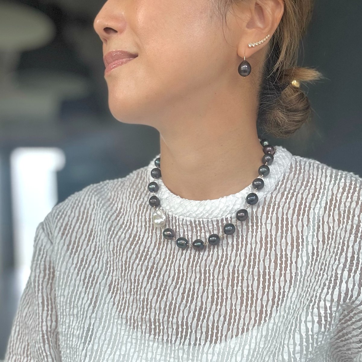 ブラックパールフックピアス(K10) | La Soeur