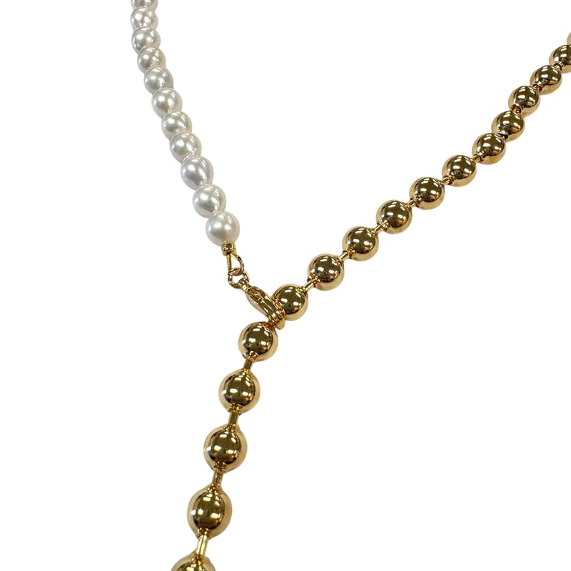 ◉ete ロングネックレス　イエローゴールド　10K淡水パール Ete パールボールロングチェーンネックレス ※オンラインショップ限定