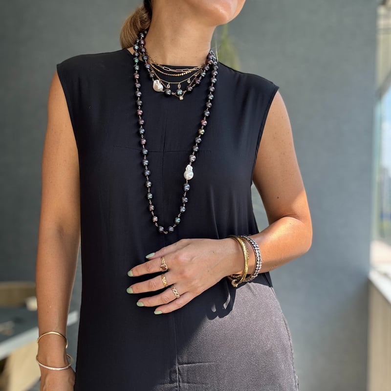 [SCULPTOR]マリンドレープロンパー ブラック ブラックパールロングネックレス | La Soeur